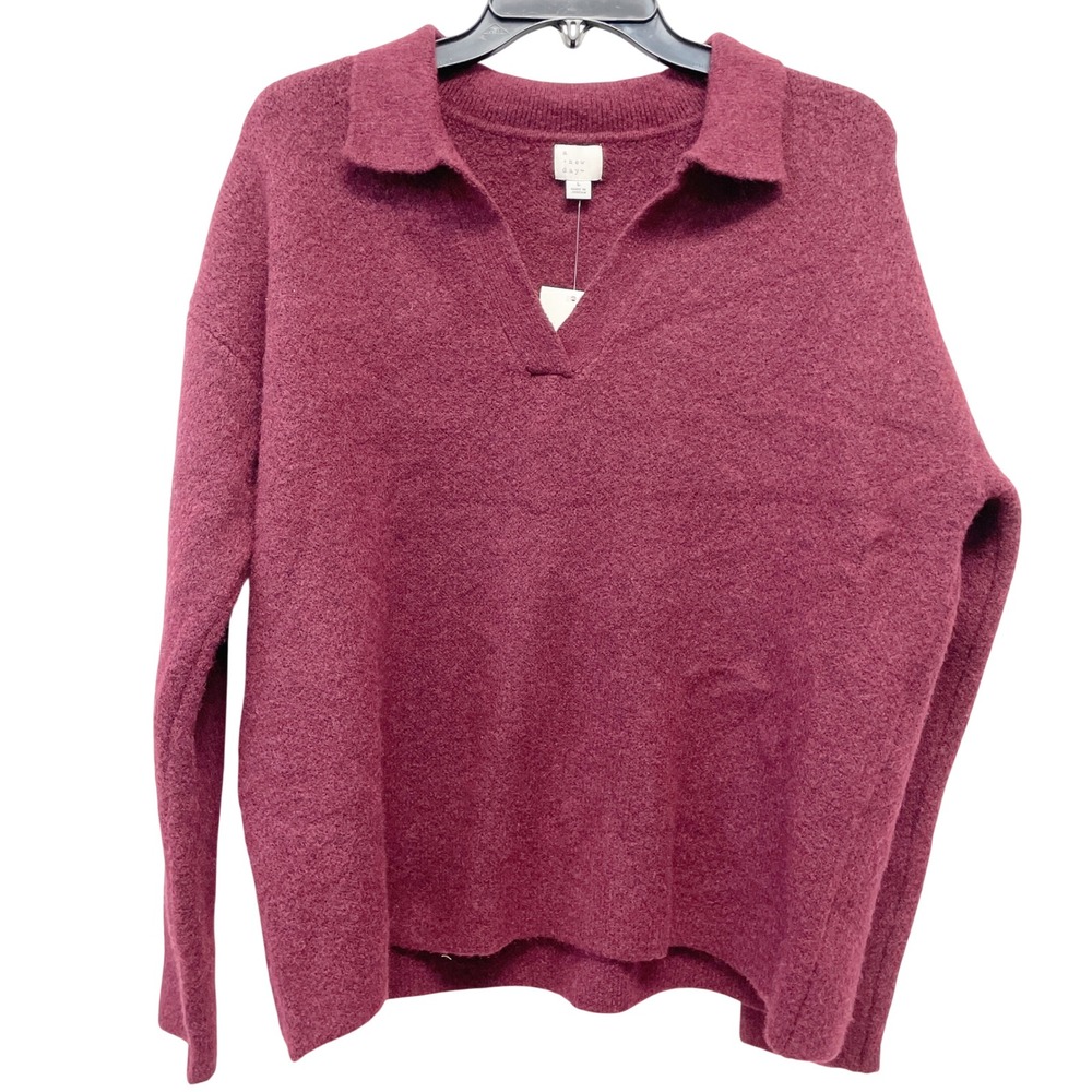 A New Day Women's Burgundy V Neck Collared Pullover Sweater Size Large - Picture 2 of 6